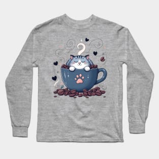 Catnip & Cappuccinos: Where Cats and Coffee Collide Long Sleeve T-Shirt